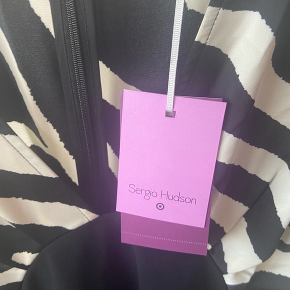 L 🔖 Sergio Hudson x Target Zebra Dress V Neck Black White - Picture 3 of 5